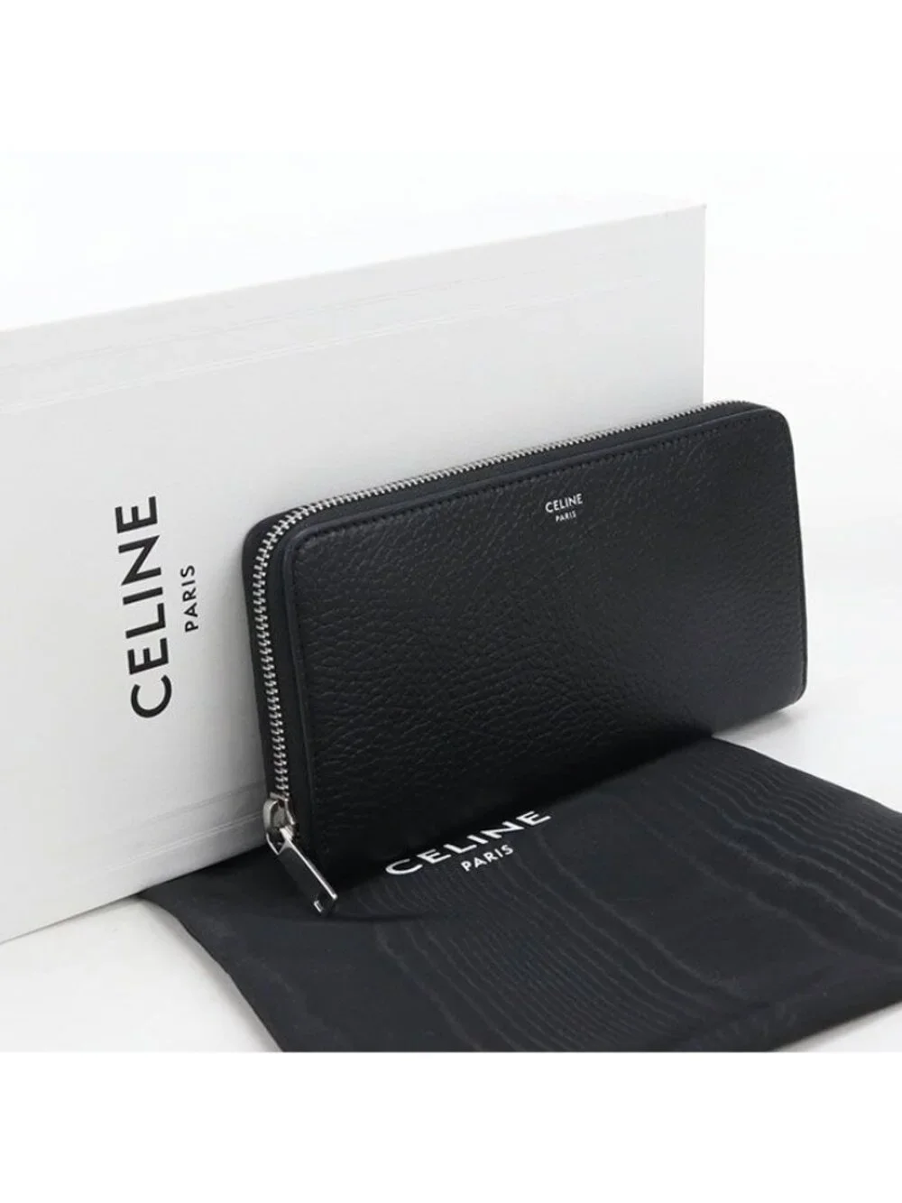 Celine Large Zip Wallet Zip Around Grained Calfskin